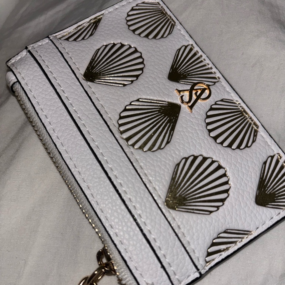 Victoria's Secret White Card Holder with Gold Shells